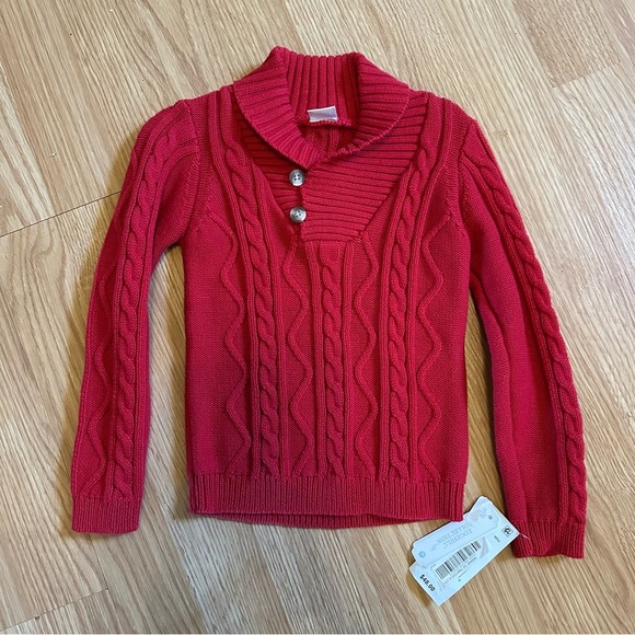3T red thick cable knit 100% cotton sweater Valentine’s Day. Christmas nwt - Picture 1 of 7